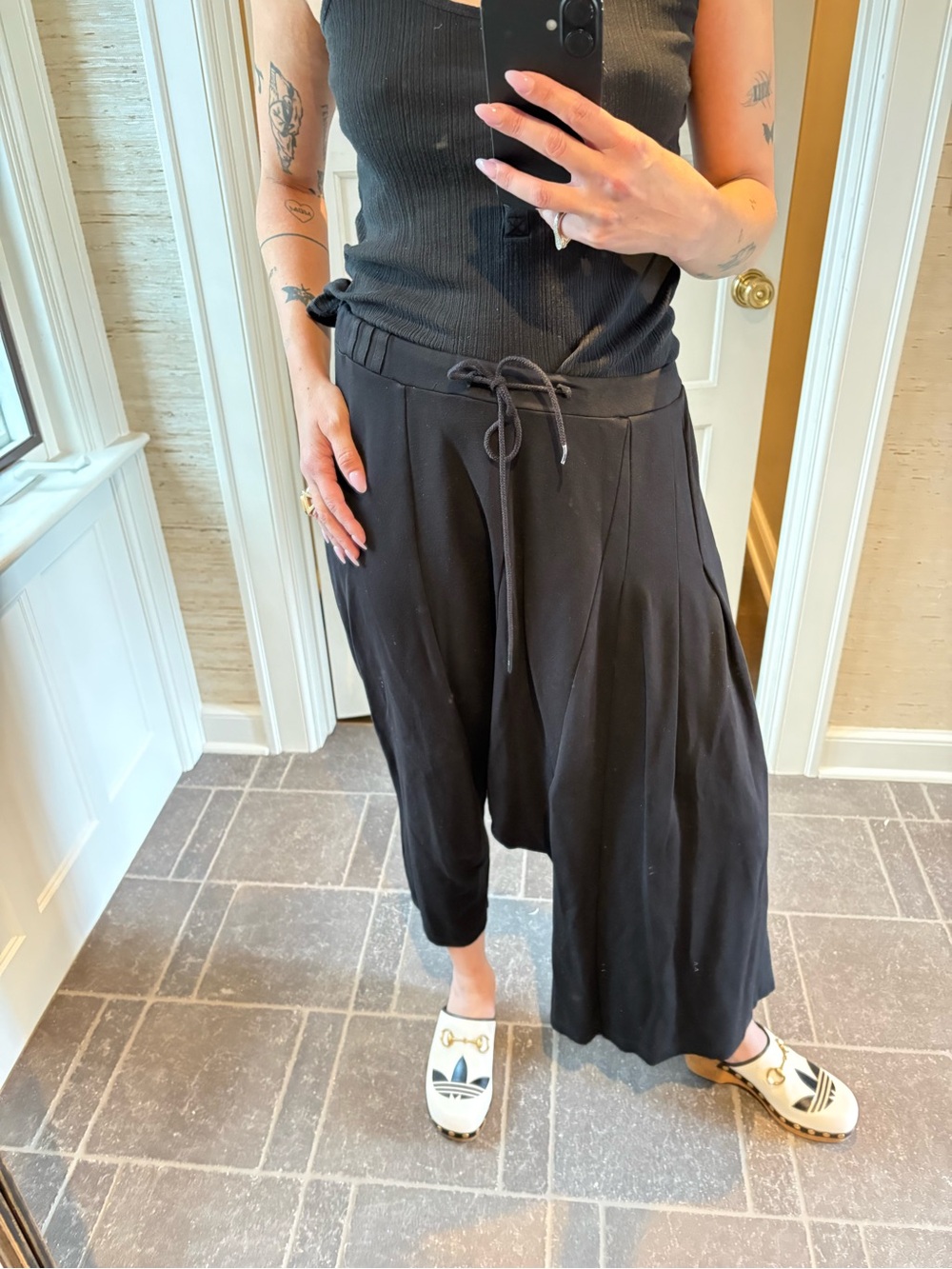 Y3 Black Asymmetrical Wide-Leg Drawstring Pants